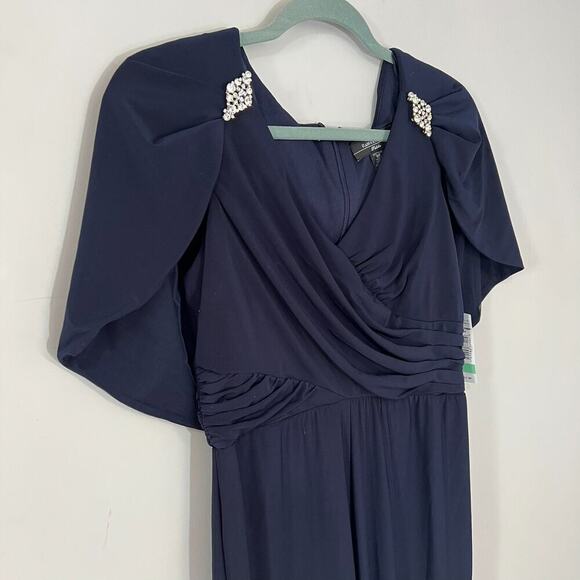 NWT RM Richards Evening Jumpsuit Navy Blue Formal Wedding Guest 10P Cape Romper - Picture 5 of 9